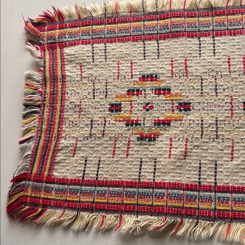 Vintage Overshot Handwoven Cotton Textile‎ / Table Runner Bohemian Cottagecore